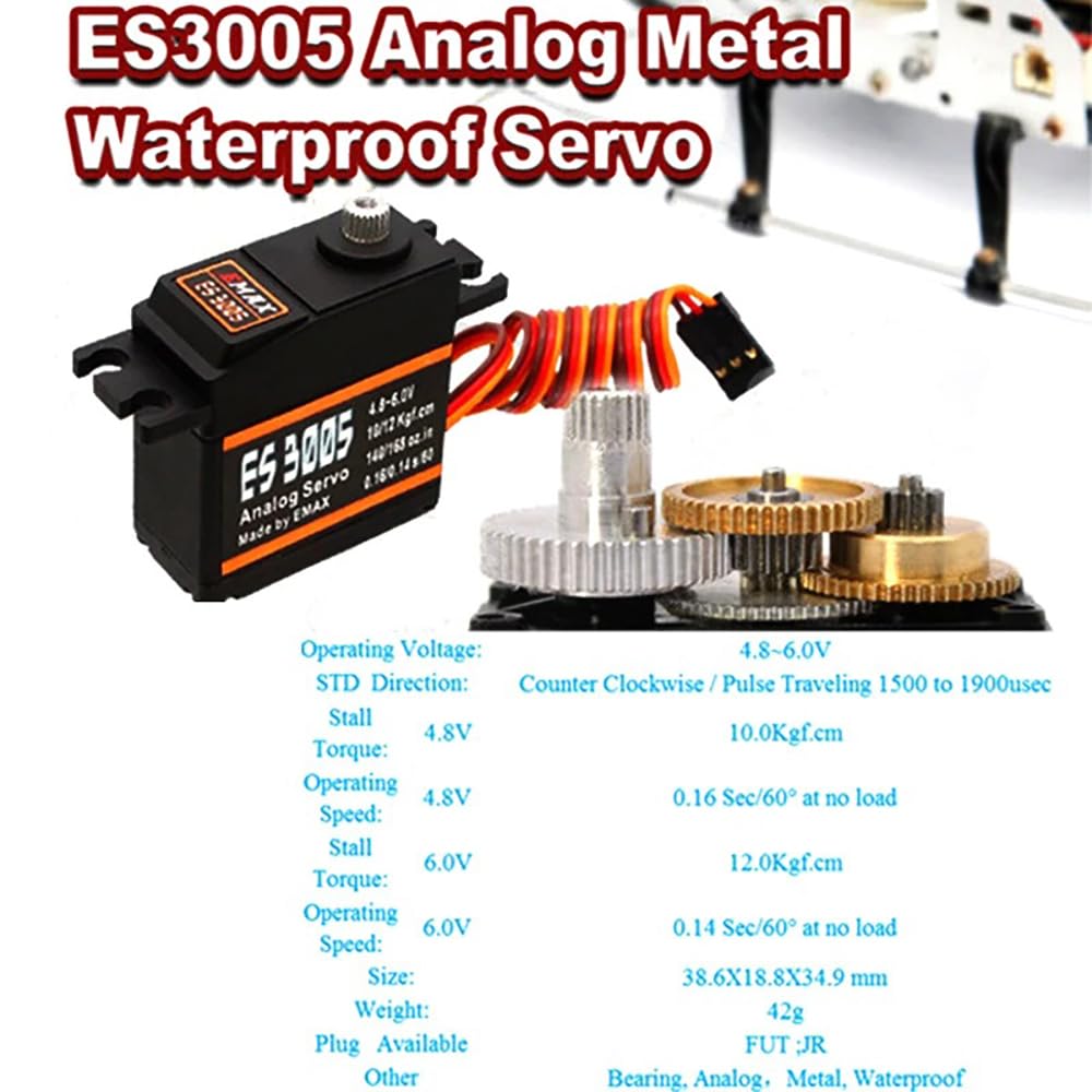 SPARKHOBBY EMAX ES3005 Metal Analógico Servo 42g Impermeable con Engranajes para RC Coche Helicóptero Barco Avión Piezas Accesorio DIY (ES3005 4 Piezas)