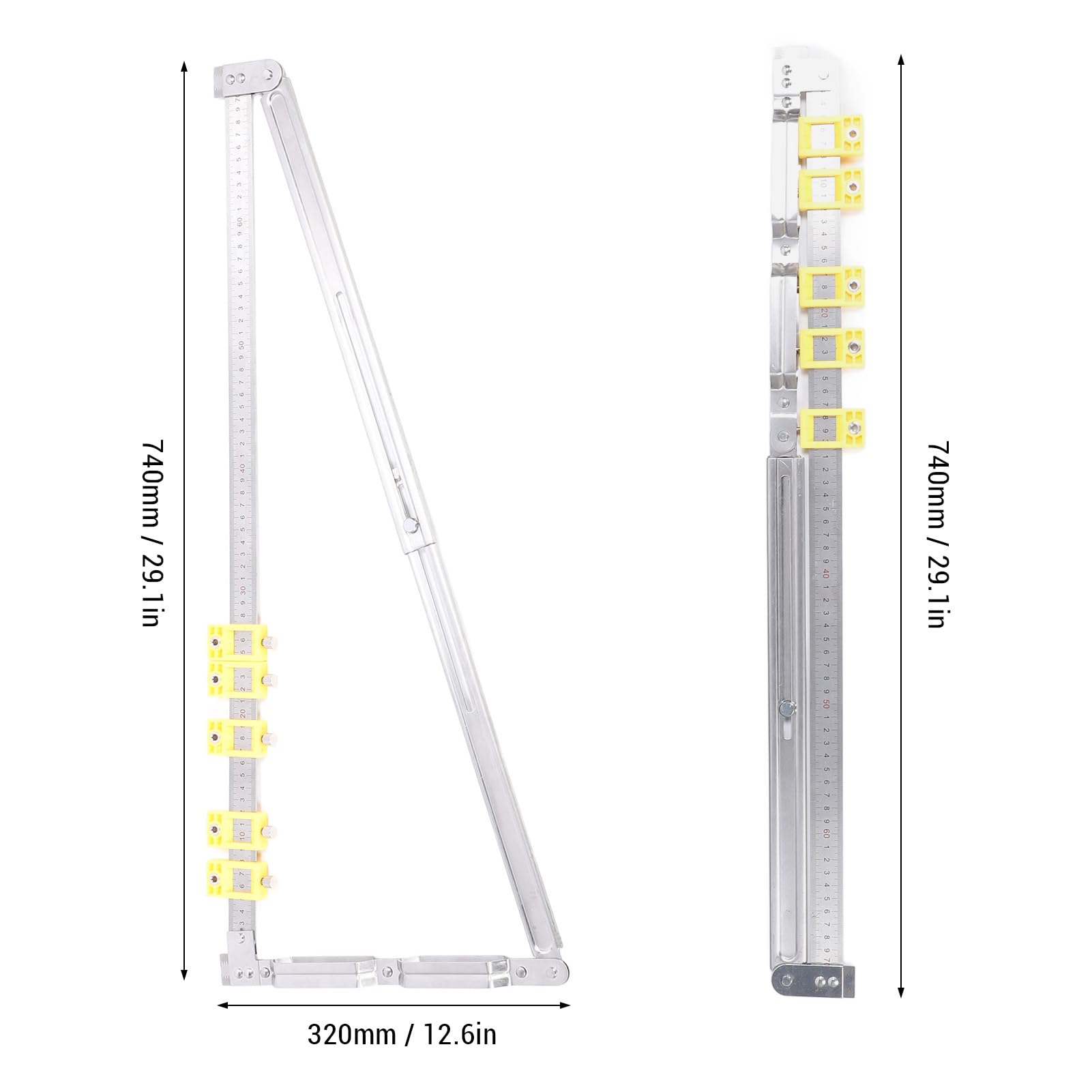 Règle de mesure pliante à 5 curseurs, règle de repérage pour le perçage de trous en acier inoxydable, connecteur 2 en 1 pour le travail du bois, outil d’alignement extensible avec