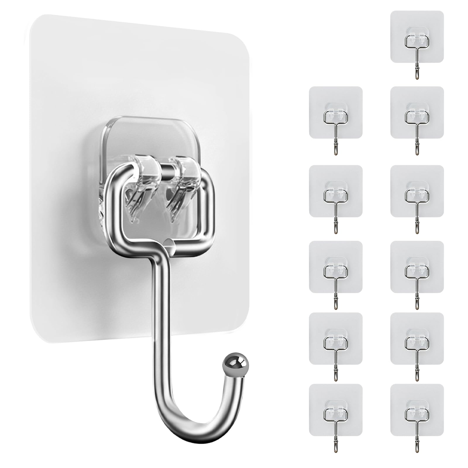 Winsall 12Pcs Heavy Duty Adhesive Hooks, 25kg Max Load Nail-Free Waterproof Sticky Wall Hooks for Bathroom Kitchen Home Office