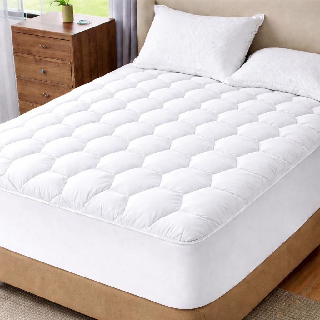 4AS Quilted Super King Mattress Protectors – 200 GSM Microfiber Filling, Hypoallergenic Deep Fitted Breathable Mattress Topper Stretches up to 40cm (Super King - 180x200cm)