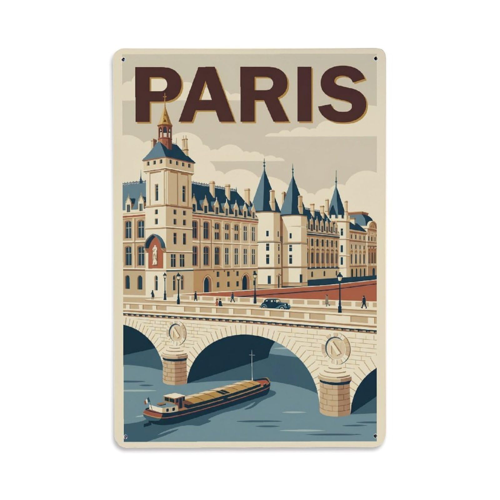Vintage Travel Paris Pont Au Change Bridge Clean France Metal Tin Sign Plaque Wall Decor for Cafe, Club Bar, Office, Home Garden Metal Poster 8x12Inch