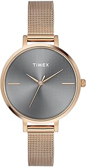 Analog Watch for Women with Grey Round Dial & Rose Gold Stainless Steel Bracelet Band Water Resistant Women's Wrist Watches - TWEL155SMU05