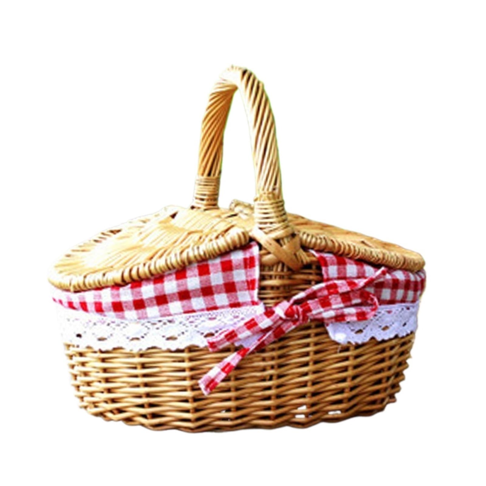 Handwoven Wicker Picnic Basket Rattan Storage Serving Hamper For Sandwiches Bread Vegetables Chips Fruits