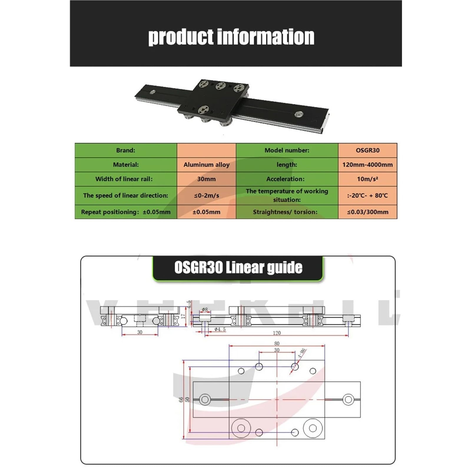 riel de guía lineal 1 carril guía lineal W30mm OSGR30 deslizador de rodillos | El riel deslizante externo de doble eje es adecuado for impresoras 3D CNC(OSGR30-6 wheel,Only 1 slider)