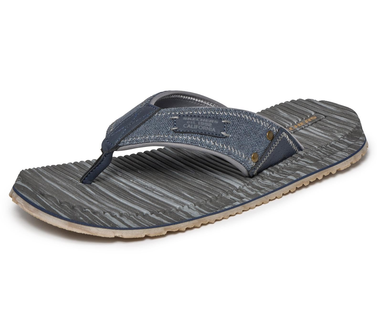 Skechers Men's Navy Quill Textile Flip Flops - Size: 9