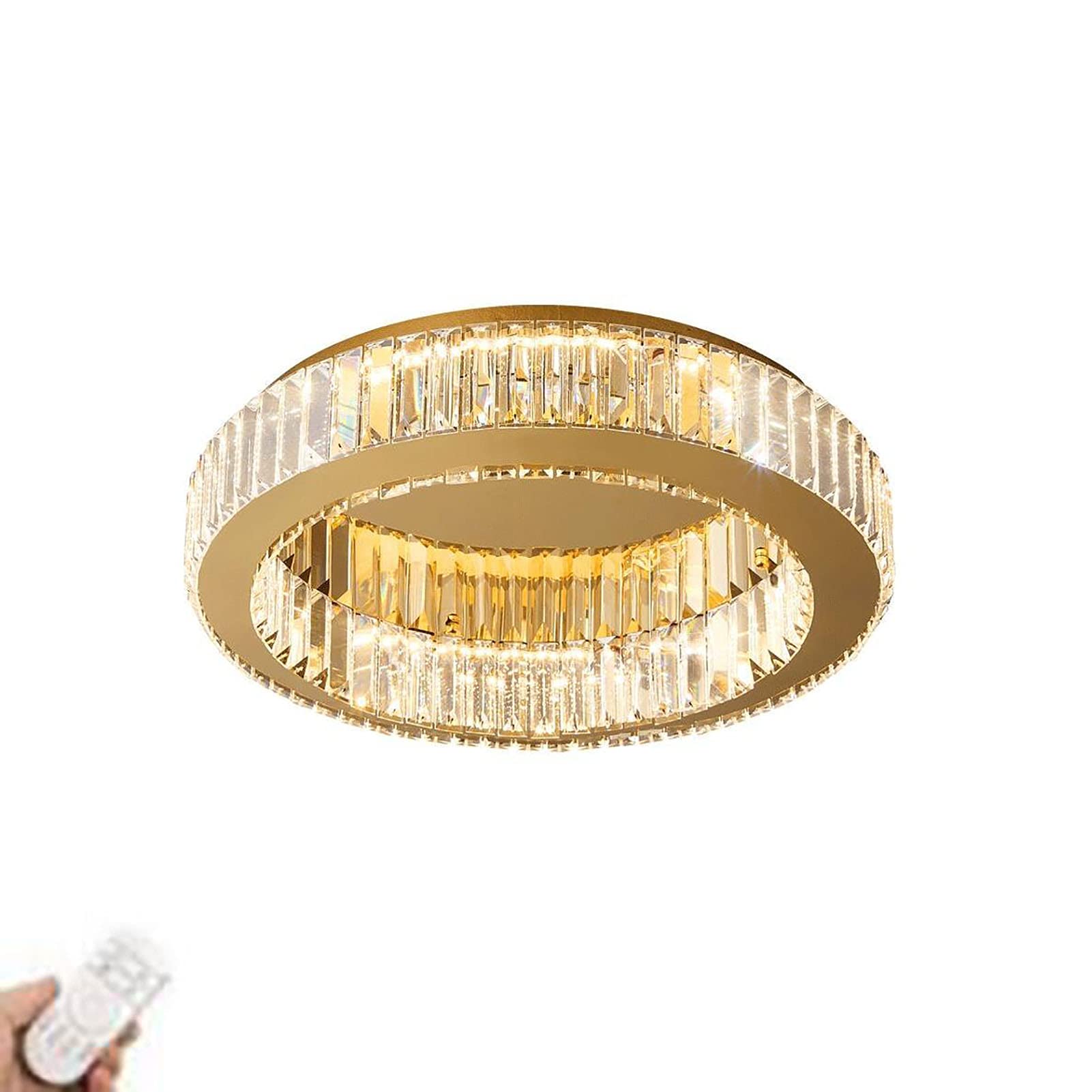 RRJJ Dimmable LED Crystal Ceiling Light with Remote Chandelier Flush Mount Light Fixture for Kitchen Island Bathroom Hallway Bedroom Timing 3 Color Changeable-Stepless dimming 40x11cm