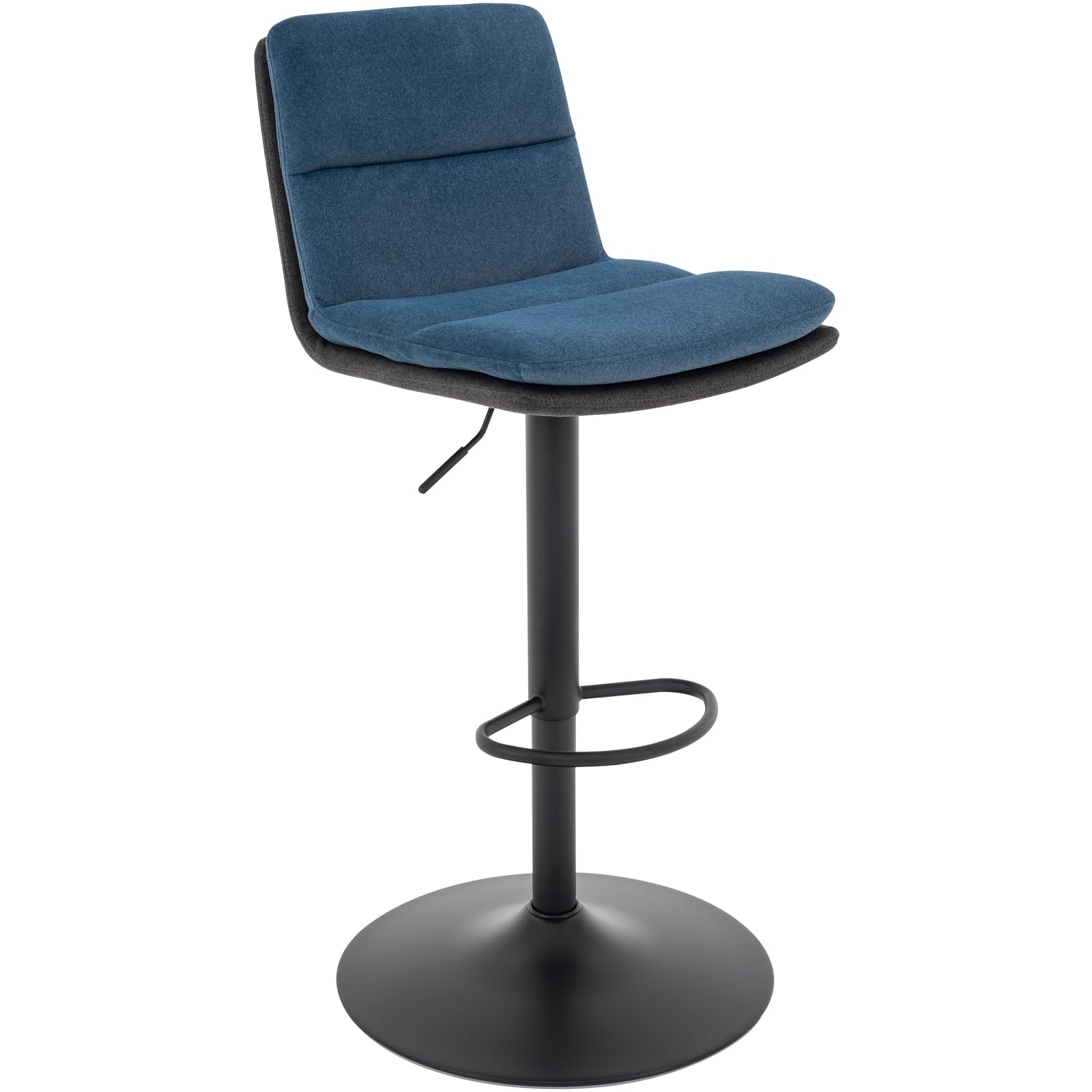 Brage Living Bar Stool, Modern Adjustable Swivel Fabric Barstool, Armless Upholstered Hydraulic Kitchen Counter Height Bar Chair with Back (Deep Blue)