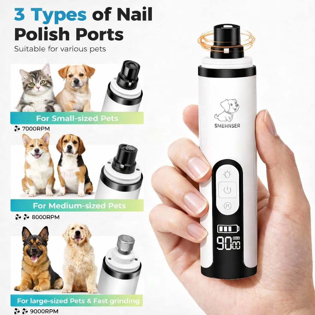 Professional Dog Nail Grinder with LED Quick Sensor Light & LCD Screen, 3-Speed, Corded/Cordless, 8Hr Runtime, Quiet Electric Pet Nail Trimmer Kit w/Clippers, 2000mAh Rechargeable for Dogs & Cats - image 4