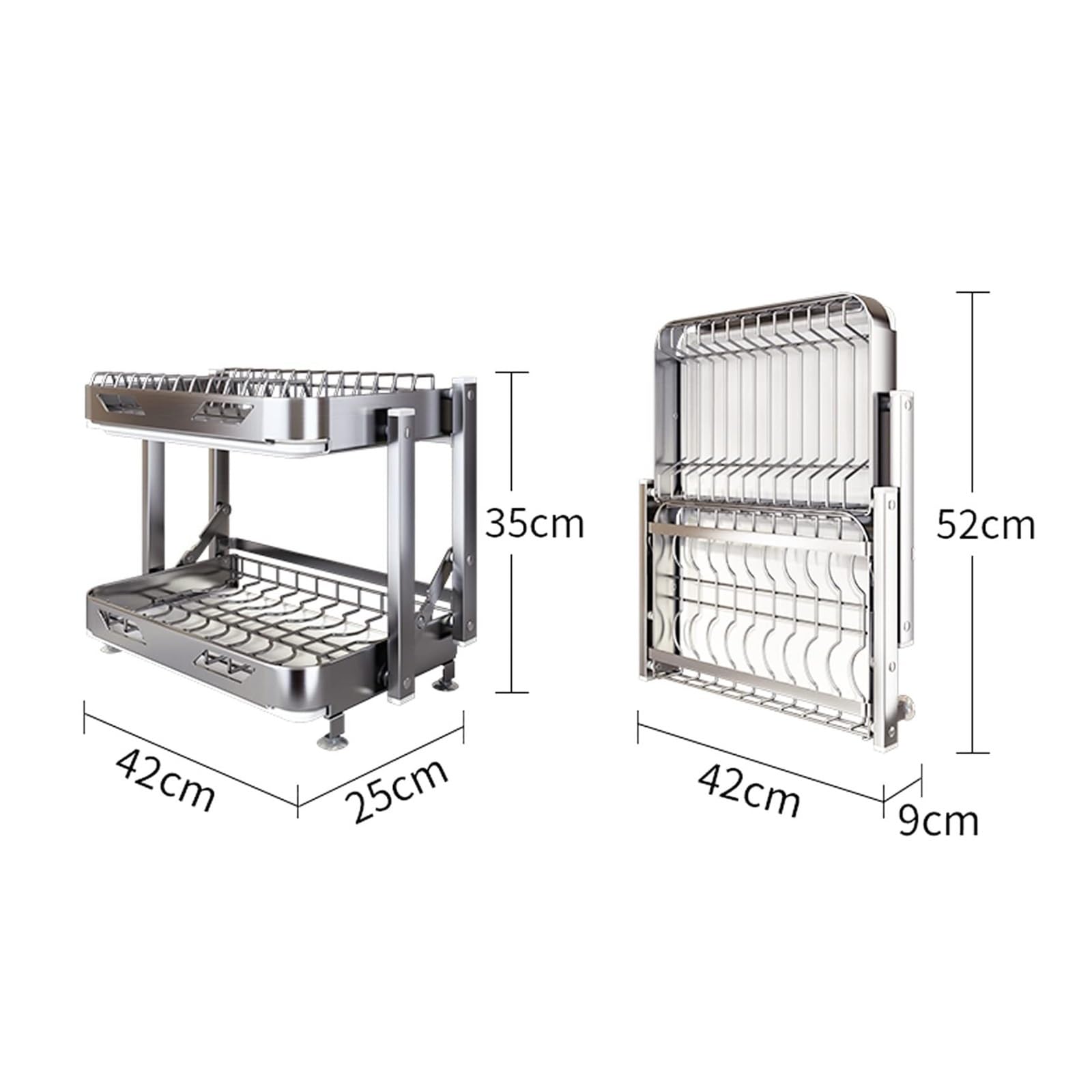 Genérico Escurridor de Platos de Acero Inoxidable con escurridor, escurridor de encimera de Cocina Inoxidable, for secar tazones, Platos y Tazas(2 Layer 42x35cm)
