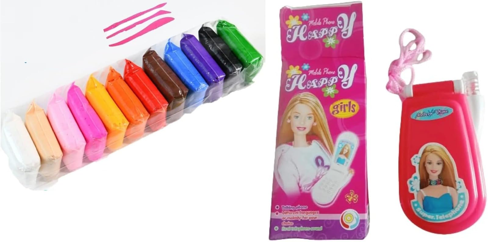 12 PCS Air Dry Modeling Clay with 1 PC Toy Mobile Phone Combo Pack | 12 Color Soft Clay Set with 3 Sculpting Tools | DIY Art & Craft Kit | Musical Pretend Play Phone | Birthday Return Gift for Kids-image-37