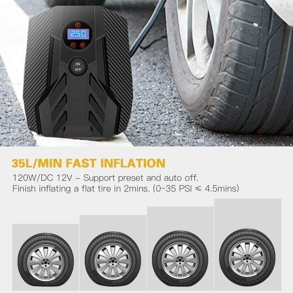 Inflador de neumáticos con compresor de aire, bomba de neumáticos de coche de 12 V CC con manómetro digital, con adaptador de corriente for coche, apagado automático for neumáticos de coche, bicicleta