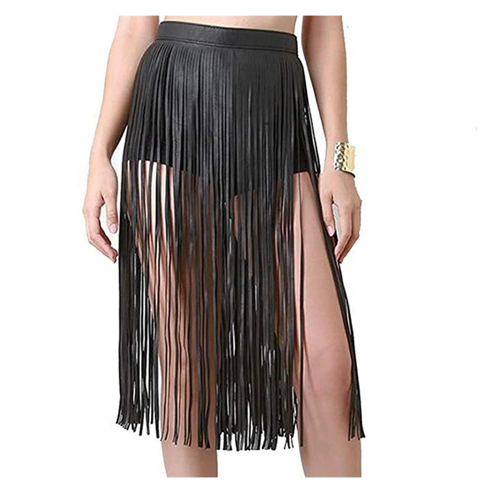 Falda de cuero con borlas for mujer Cinturones vestir flecos largos PU ajustados verano