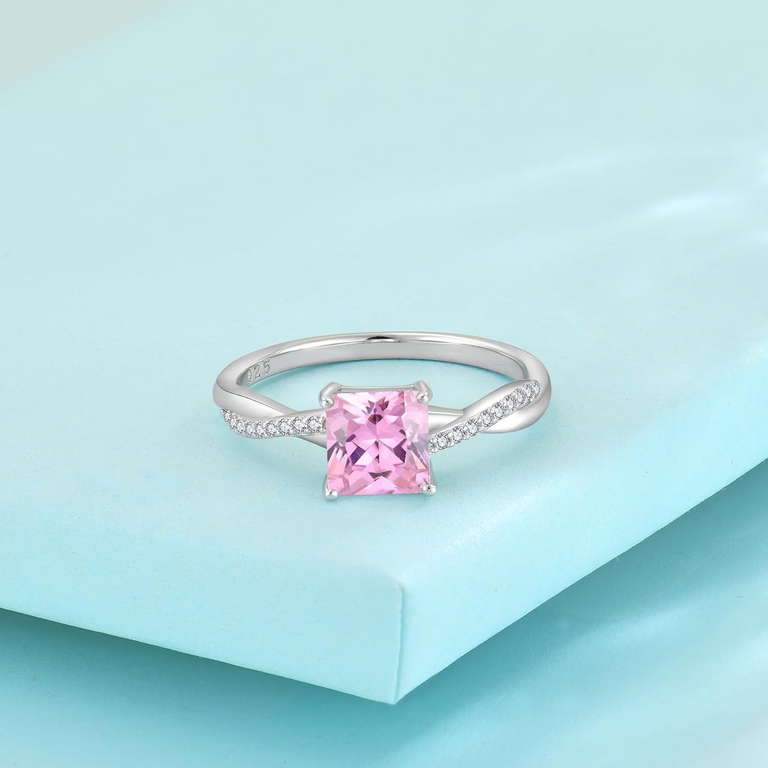 FJ Princess Cut Promise Rings for Her 925 Sterling Silver Engagement Wedding Birthstone Jewelry for Women