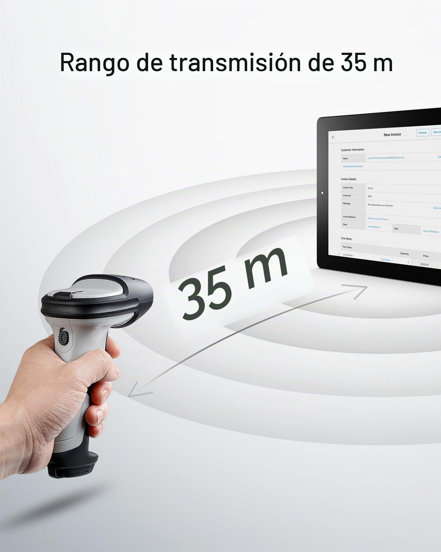 Inateck BCST-70 - Lector de Código de Barras Inalámbrico, Distancia 35m, Rápida y Precisa de Lectura Automática