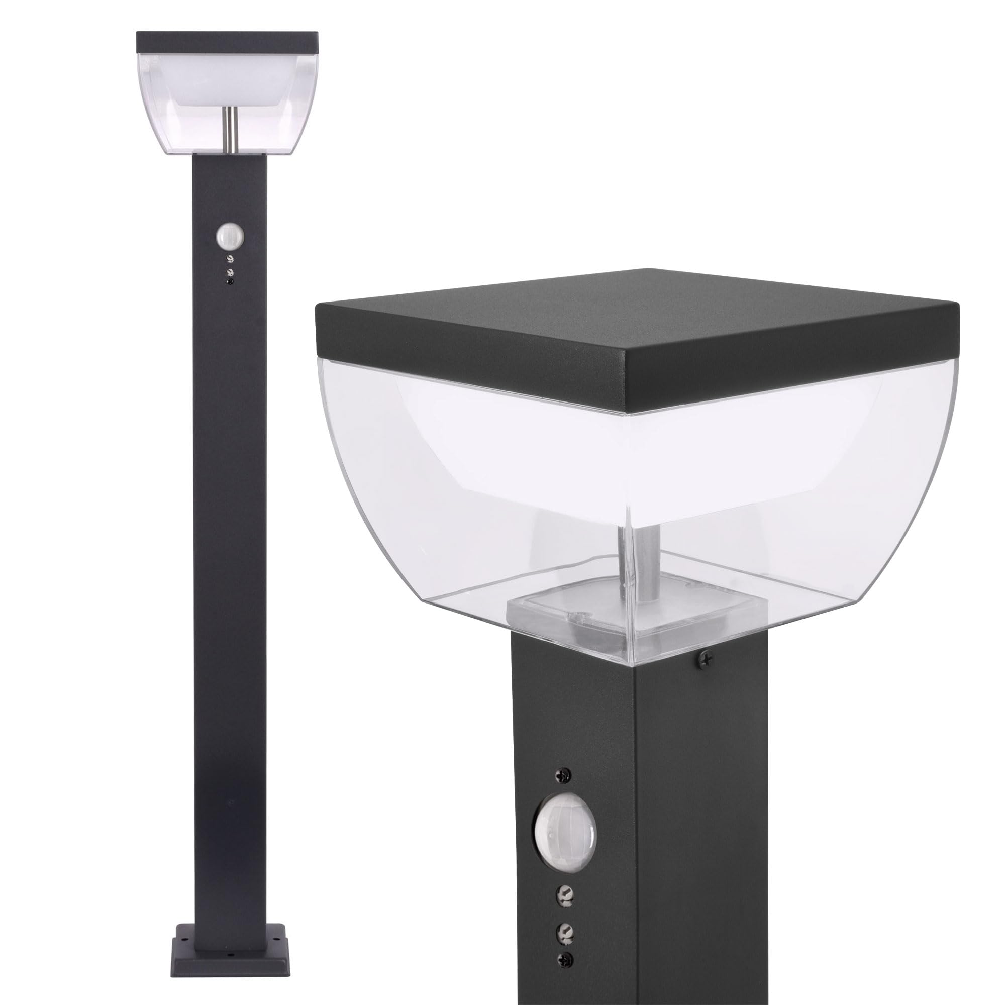 Maxkomfort LED Außenstandleuchte Anthrazit 80cm mit Bewegungsmelder – Outdoor Wegeleuchte IP44 – 10W Warmweiß 3000K, Aluminium, Sensor mit Zeit- & Dämmerungseinstellung