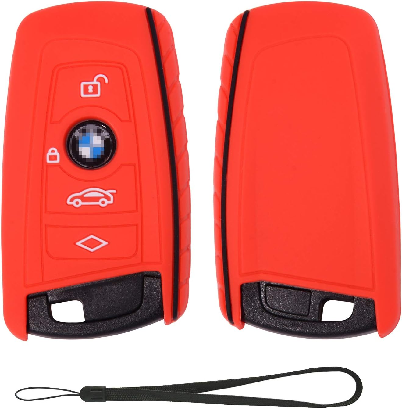 Velsman Compatible with BMW Trapezoid Style Key FOB Silicone Case Cover Protector Holder -3 Buttons and Wrist Strap - Please Double Check Your Key Configuration and Shape (Red)