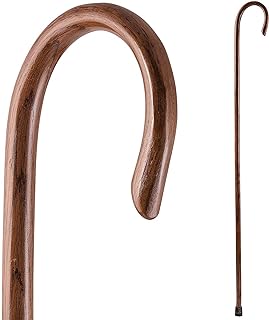 Brazos Handcrafted Wood Walking Stick, Oak, Crook Style Handle, for Men & Women, Made in the USA, Red, 58"
