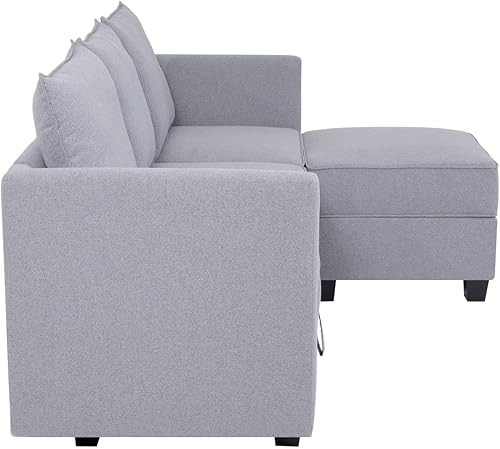 Miniatura 5 de Naomi Home Elizabeth - Sofá modular modular con almacenamiento en forma de L, sofá modular de 4 plazas para sala de estar, gris, lino