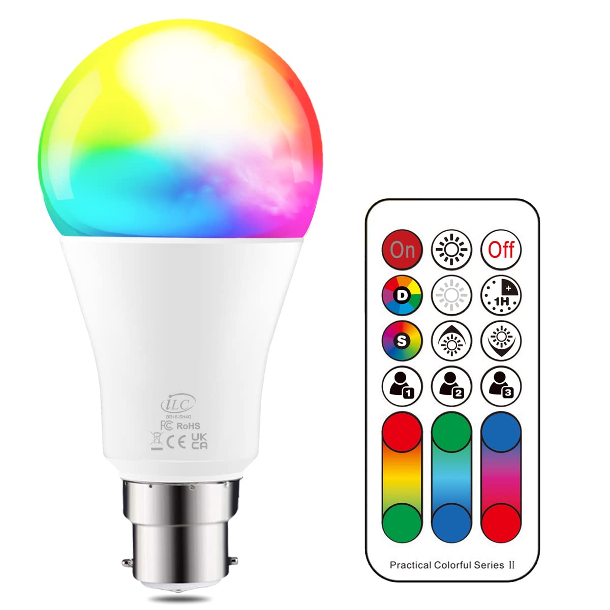 LED Light Bulbs, 75 Watt Equivalent, Colour Changing 10W B22 Bayonet RGBW Lights, 2700K Warm White, RGB Coloured- 120 Color Choices - Remote Controller Included