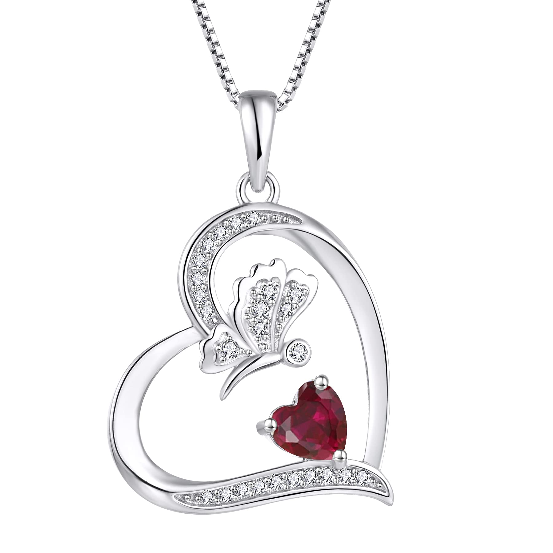 FJ Herz Damen Kette Schmetterling Anhänger Halskette 925 Sterling Silber Geburtsstein Kette Schmuck Geschenke für Frauen Mädchen