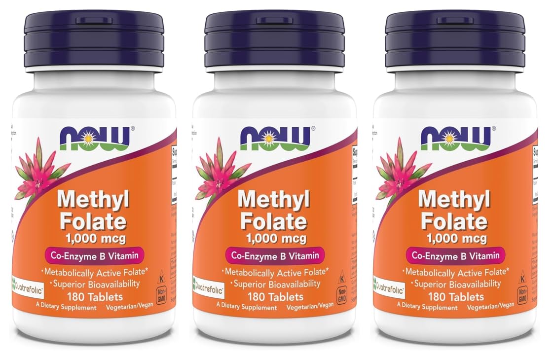 Now Supplements, Methyl Folate 1,000 mcg, Metabolically Active Folate*, Co-Enzyme B Vitamin, 180 Tablets (Pack of 3) 180 Count (Pack of 3)