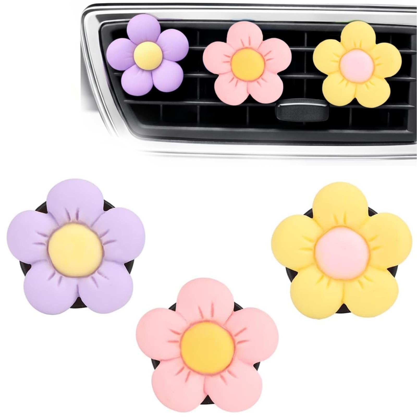 Diffusore Profumo Auto Clip Ventilazione 3 Pezzi Rosa Giallo Viola
