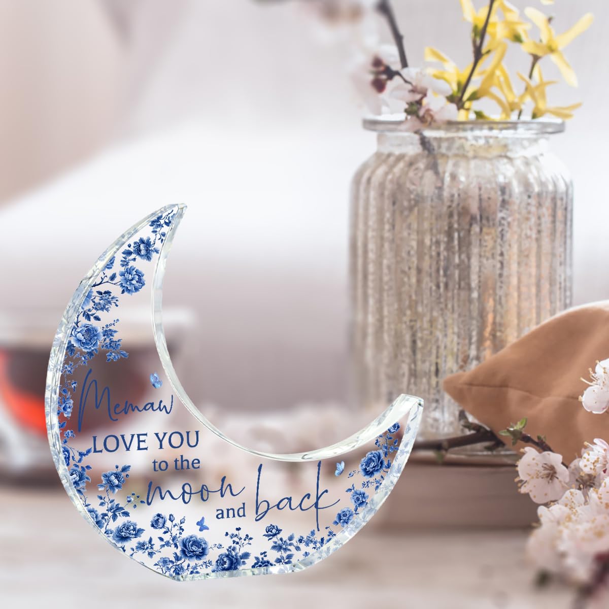 Mothers Day Gifts for Memaw From Grandkids Acrylic Puzzle Moon Piece Decorations 5.0 x 5.0 inch Mothers Day Birthday Gifts for Memaw, Gifts Ideas for Memaw Blue