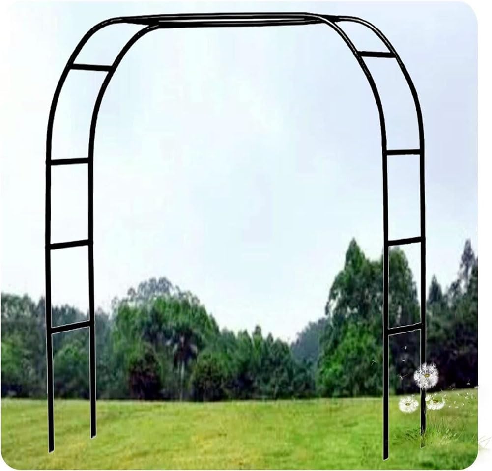 Łuk ogrodowy z metalu na zewnątrz z podstawą o szerokości 140 cm, 180 cm, 240 cm i 300 cm, czarna kratka, różne kwiaty łukowe, pnącze, trawnik, czarny, szer. 2,4 m x wys. 2,2 m (biały szer. 1,4 m