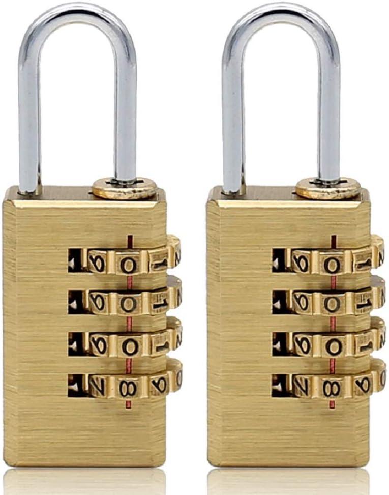 MIONI 2 PCS Solid Brass Combination Lock 4 Copper Digit Padlock for Indoor and Outdoor Rustless Die-Cast Yellow