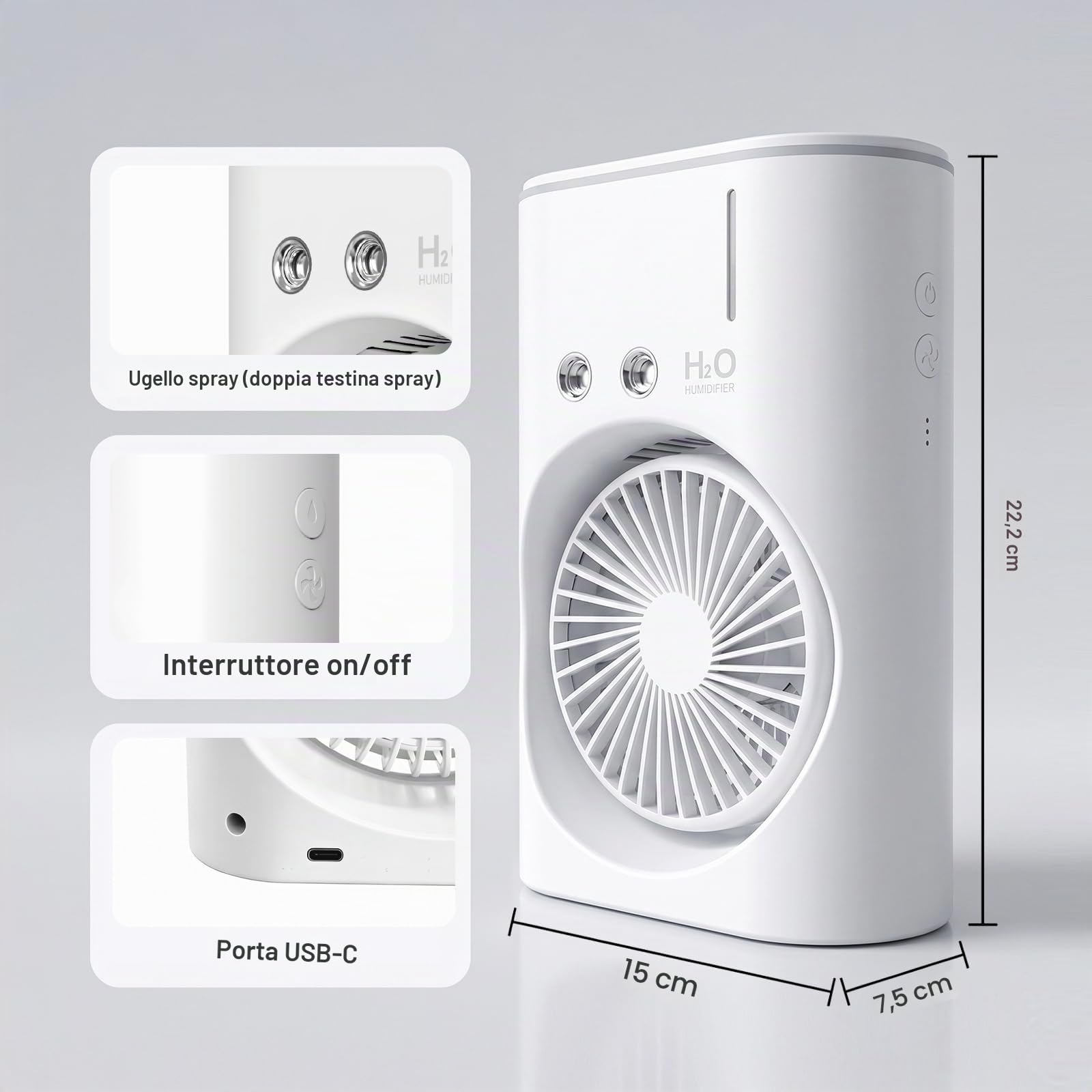 EXTRASTAR Ventilatore nebulosa di spruzzo, batteria USB, 3 velocità e 2 livelli di spruzzo, ventilatore da tavolo con luce RGB e serbatoio d'acqua da 280ml per l'estate, il campeggio e l'ufficio