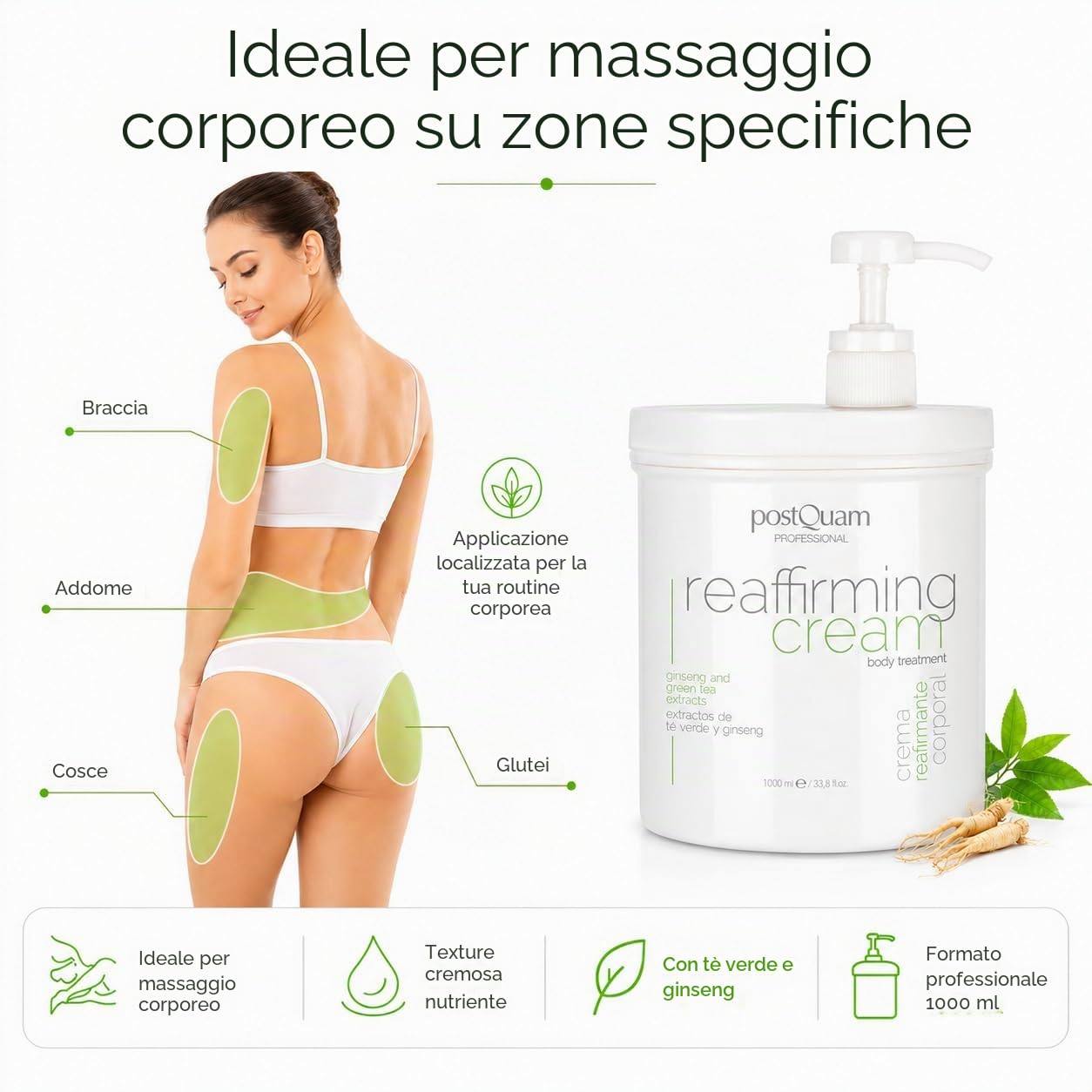 PostQuam Crema Rassodante Corpo Professionale 1000 ml – Trattamento Tonificante e Compattante per Pelle Più Soda ed Elastico