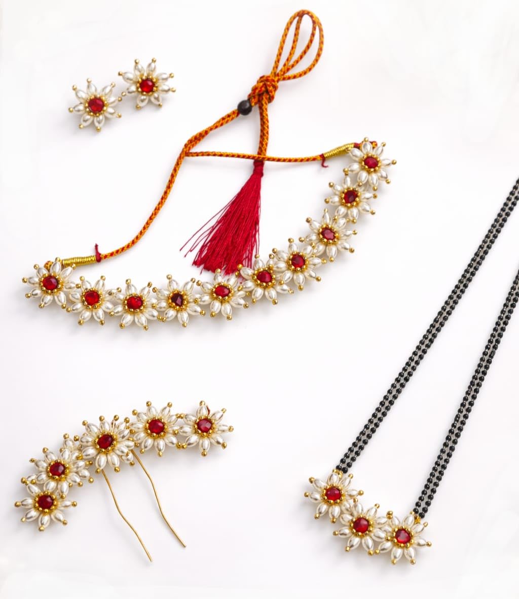 Elegant Parijat Mangalasutra & Necklace Combo – Floral Pearl Design | Combo Set.-image-11