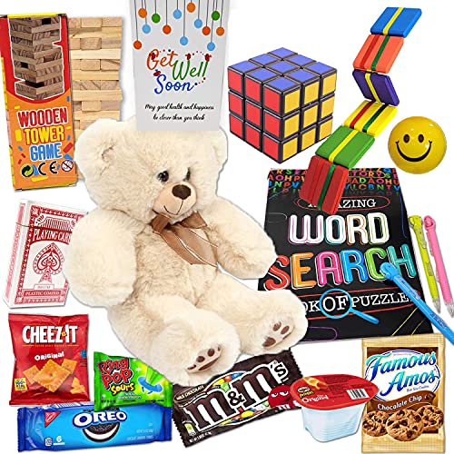 Get Well Soon Gift Basket For Kids, Sick Care Package For Child Boy Girl, Feel Better Soon Home, Hospital W/Activity Games, Toys, Teddy Bear, Candy & Snacks Covid, Recovery Cancer #TOP7
