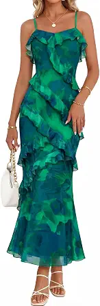 MEROKEETY Summer Floral Maxi Dress Women 2026 Vacation Formal Bodycon Spaghetti Strap Long Dress