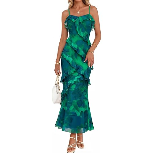 MEROKEETY Womens Spring Wedding Guest Dress 2026 Summer Beach Floral Cocktail Party Formal Ruffle Bodycon Maxi Dresses
