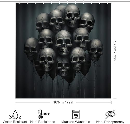 Miniatura 2 de Dunmat - Juego de 4 piezas de decoración de baño con diseño de calavera de fantasía rústica con alfombras de cortina de ducha, tapete de esqueleto
