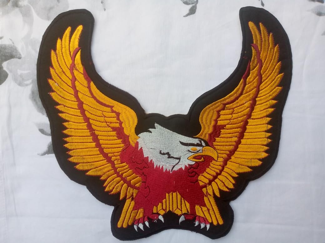 Big Golden Wings Eagle Embroidered Iron On Jacket Back Patch,11.2'' x 12.5'', Unisex for All Group Age