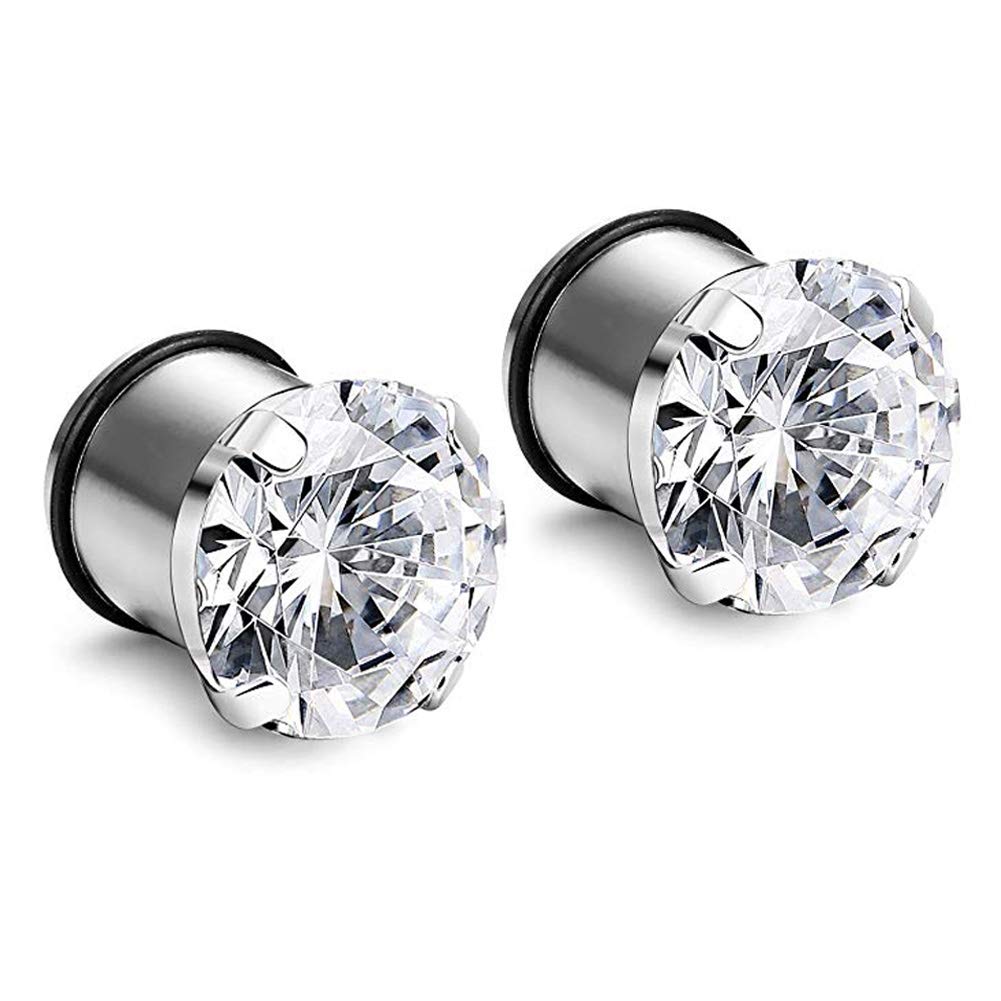 Longbeauty, set di 2 dilatatori singoli in acciaio inox con zircone bianco, in zirconia cubica trasparente