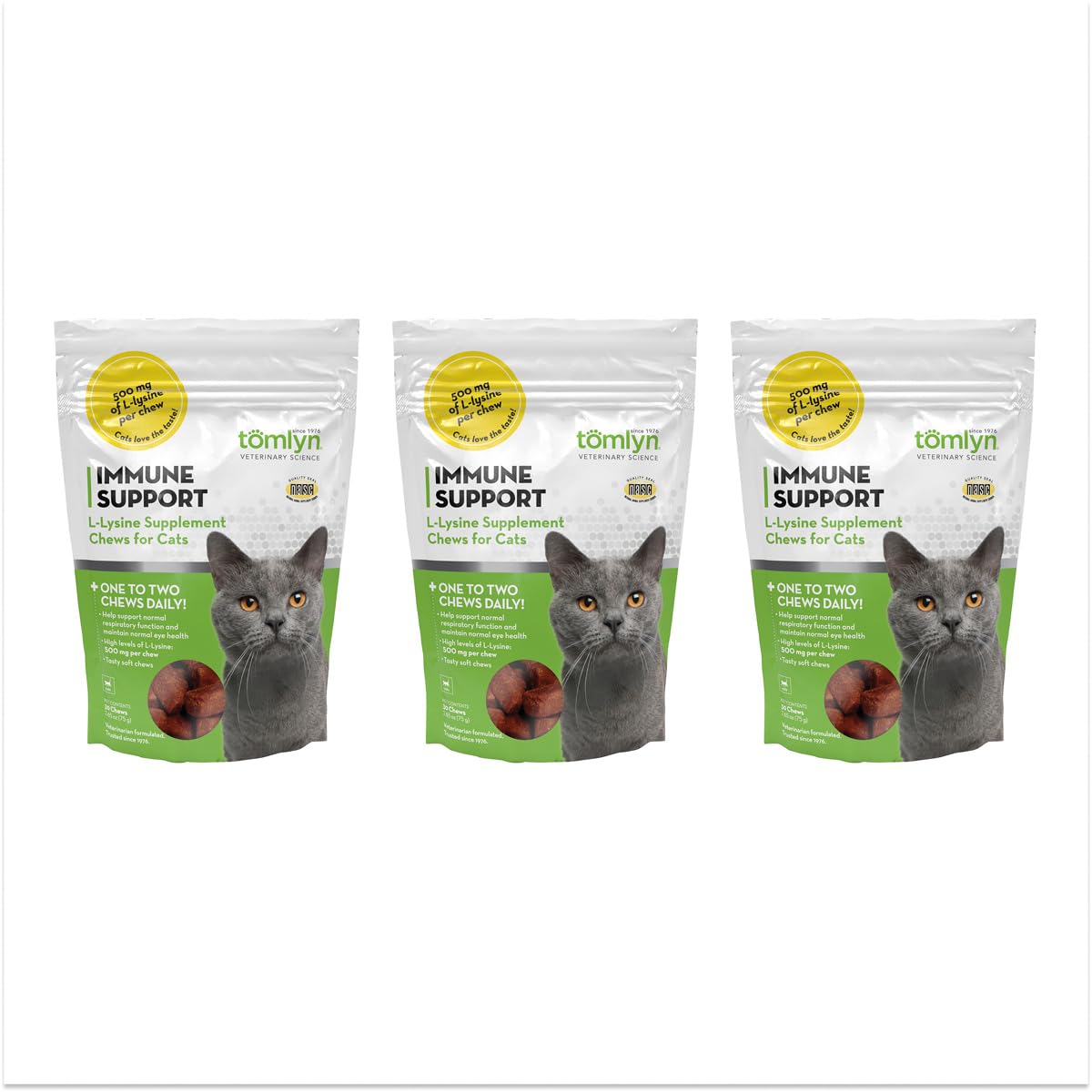 TOMLYN Suplemento para gatos de L-lisina, sabores frango e peixe, pacote com 3 potes de 74 g