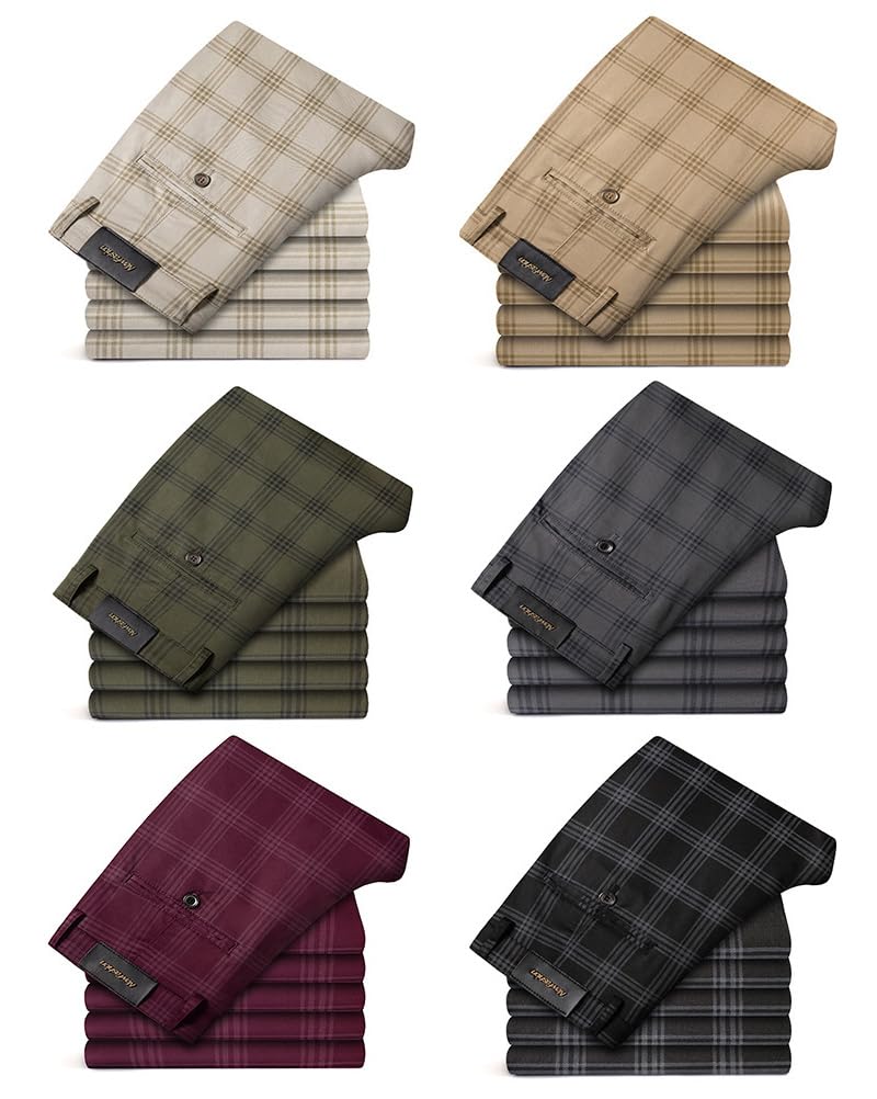 Pantalon de Costume Homme Pantalon à Carreaux de Travail Élastique Pantalon Chino Pantalon de Jogging Décontracté Pantalon Business Élégant Coupe Ajustée Classique Chino Pantalon