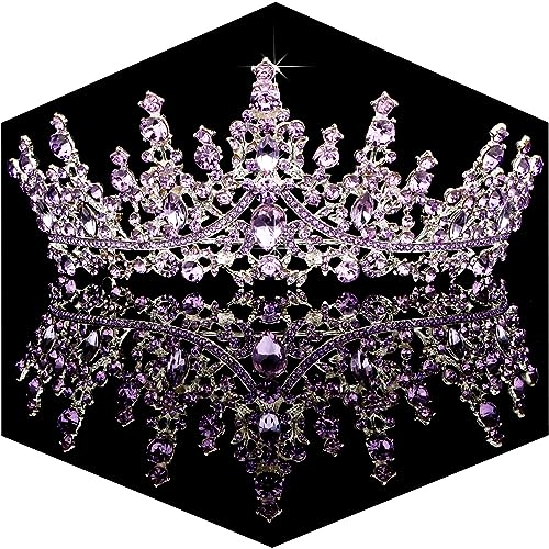 TOBATOBA Tiaras for Women Purple Crystal Tiara Crowns for Women Wedding Tiara for Bride Queen Crown Royal Princess Quinceanera Headpieces for Birthday Prom Pageant Halloween Cosplay Accessories