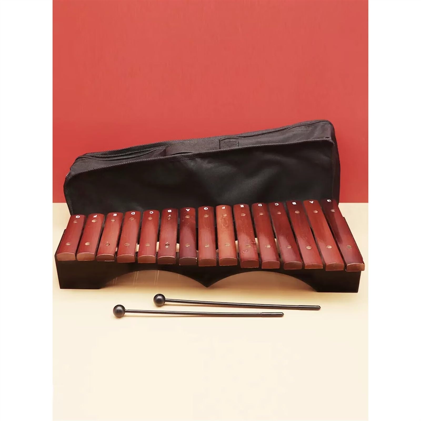 Strumento a percussione xilofono glockenspiel in legno rosso da 15 note con custodia protettiva Kit Glockenspiel Professionale