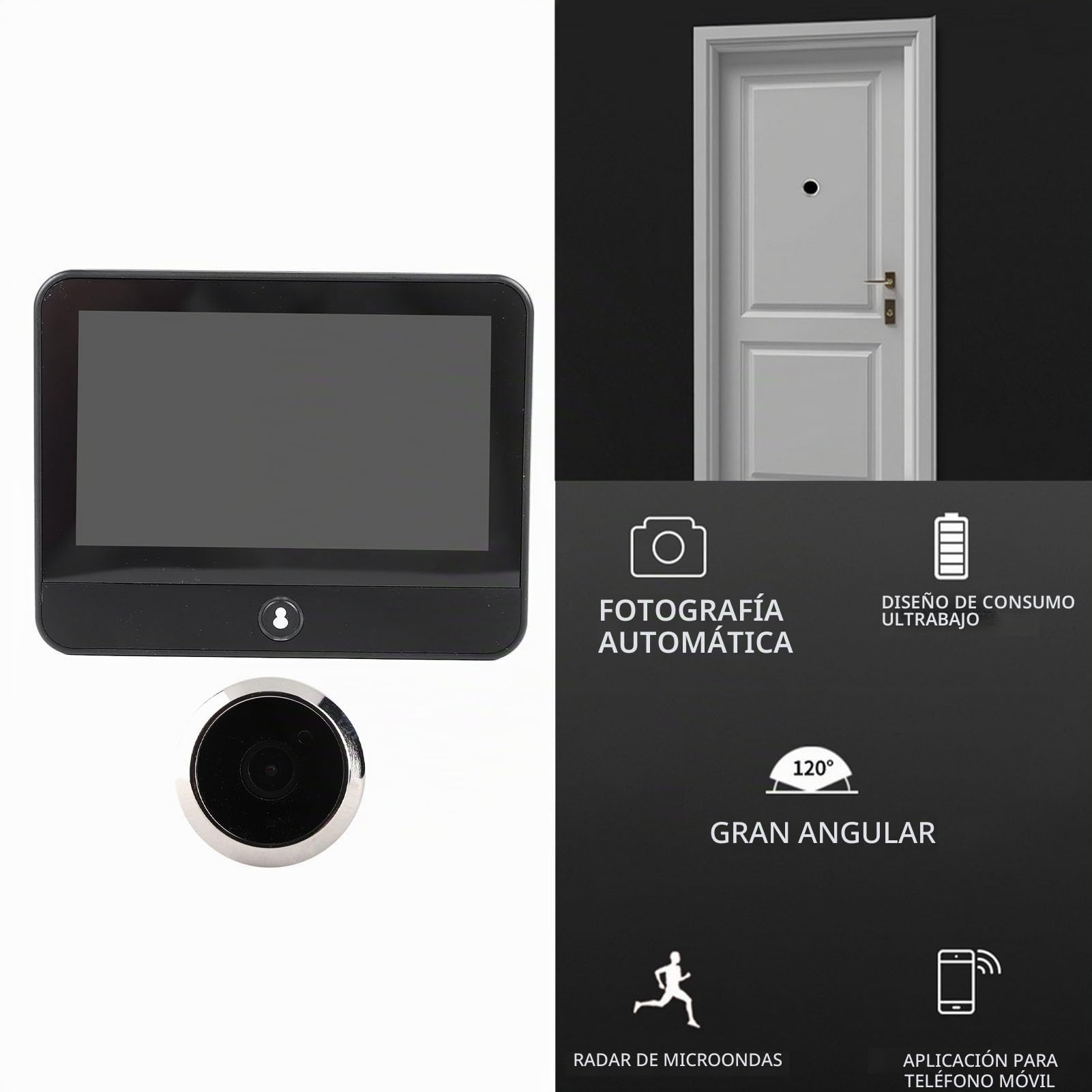 Sonew Mirilla Digital de Puerta, Cámara Inteligente Mirilla Digital Vigilancia, 1080P Amplio Ángulo de Visión, PIR Detección de Movimiento, Audio Bidireccional, para la Oficina en Casa