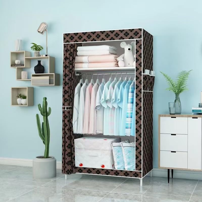 vinform Armario portátil de 59 pulgadas, organizador de ropa con 1 barra para colgar y 1 estante, cubierta de tela no tejida, capacidad de almacenamiento para dormitorio y sala de estar, color