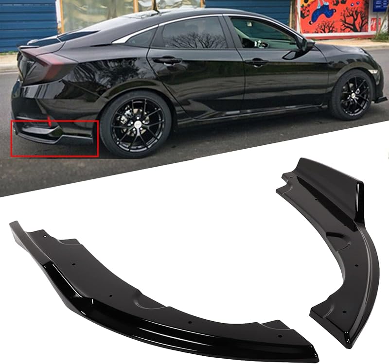Alerón de labio trasero SCITOO, PP Difusor trasero de ambos lados | Ajuste para Honda Civic Sedán 2016 2017 2018 Protector de labio inferior trasero 2 piezas Deflectores de barbilla Divisor de parachoques Presas de aire