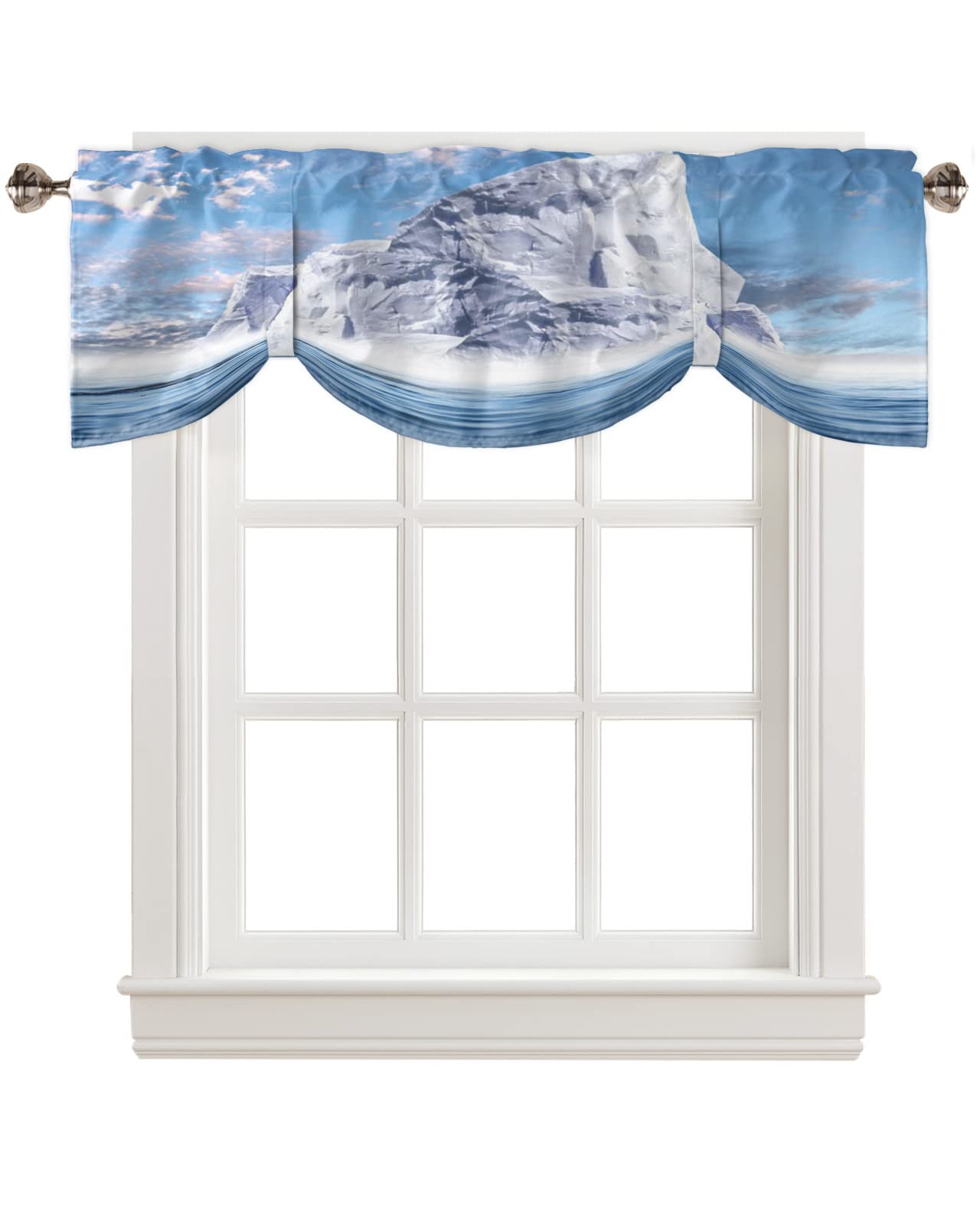 Tie Up Curtains for Windows, Iceberg Ocean Blue Sea Valance Curtain Rod Pocket Adjustable Tie-Up Shades Window Treatment Light Filtering (1 Panel, 42 x 12 Inches)