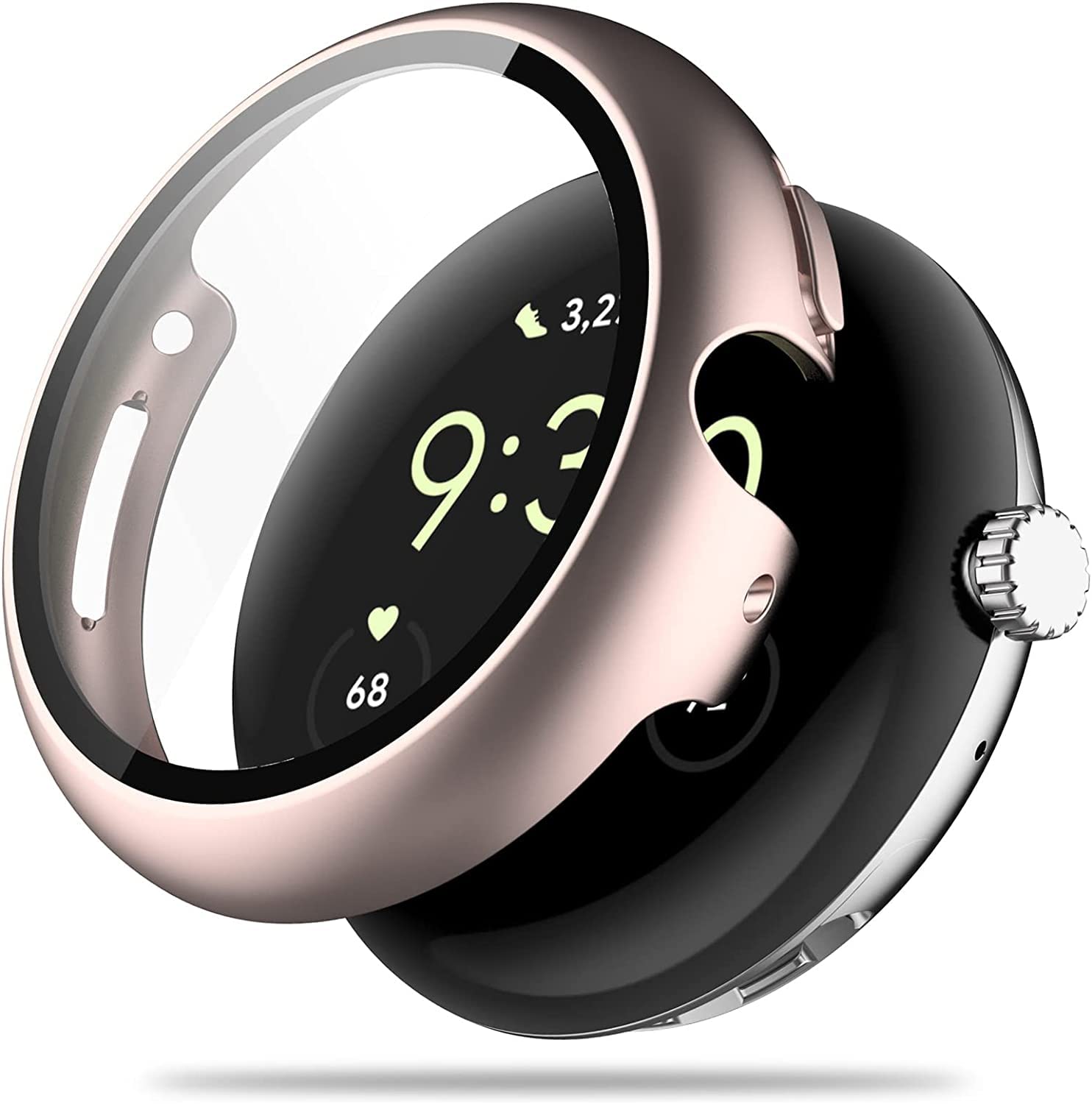 Google Pixel Watch 2/Pixel Watch 1 Case, Protective Glass Film, Integrated PC + TPE Material, Double Layer, Full Protection, Ultra Thin, Heavy Duty, Easy to Apply, Shock Resistant, Compatible with