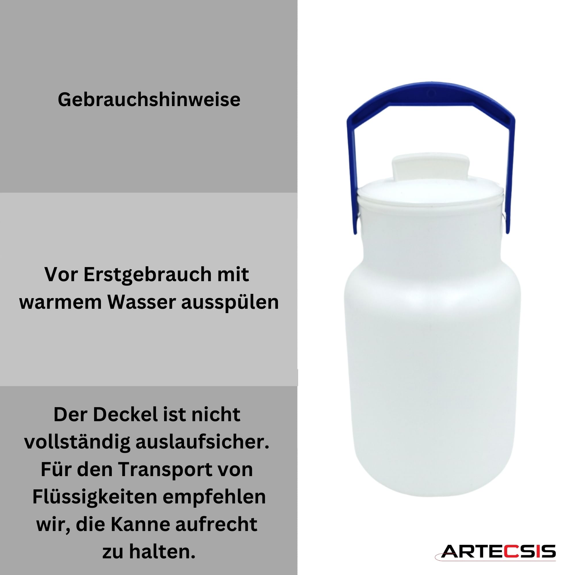 ARTECSIS 2er Set Milchkanne mit Deckel 2L Milchkrug Transportkanne Kunststoff mit Tragegriff