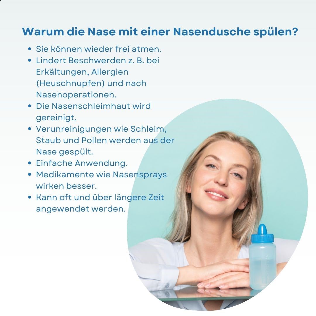 Nasendusche Starterset mit 30 Päckchen Nasenspülsalz – Nasenspülung - Bei Beschwerden durch Erkältung und Heuschnupfen