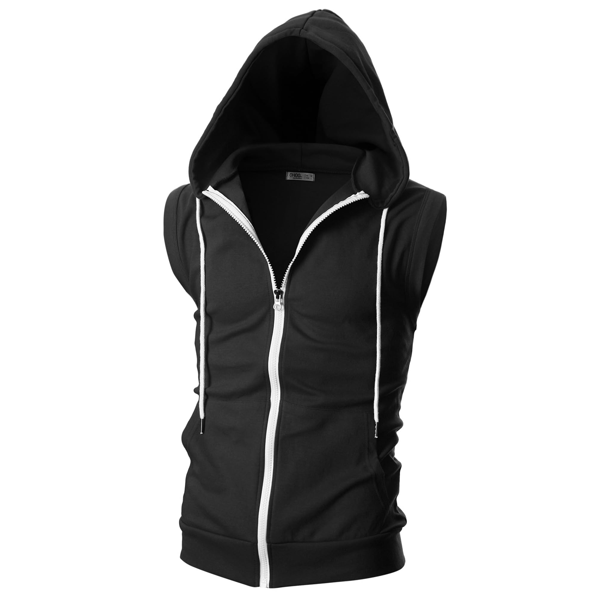 ohoo Mens Slim Fit Sleeveless Lightweight Zip-up Hooded Vest With Zipper Trim-picture-30